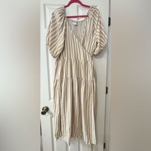 Wrapped Striped Tan and White  Dress